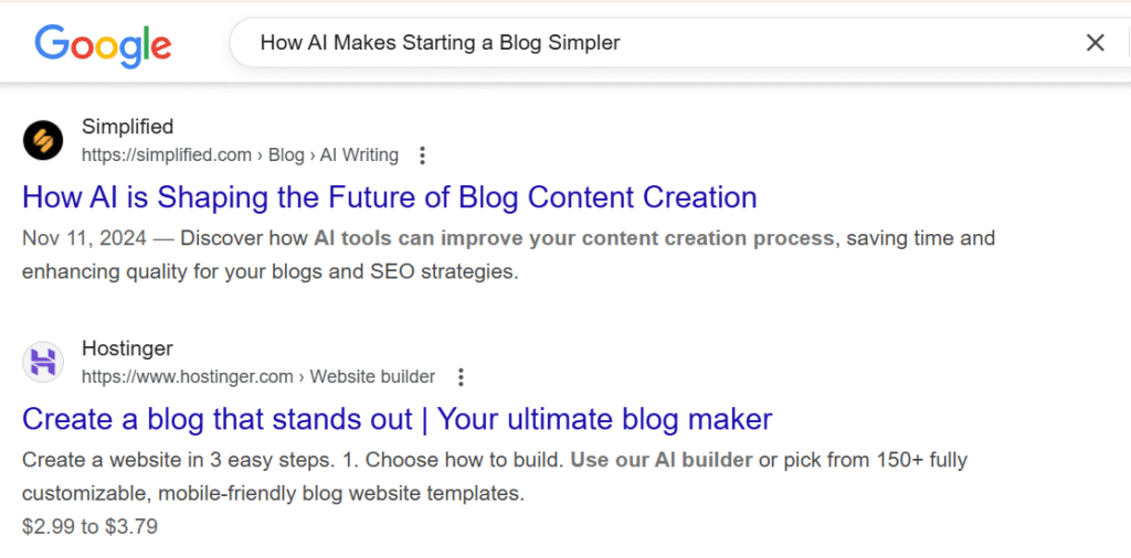 keyword organic search on google